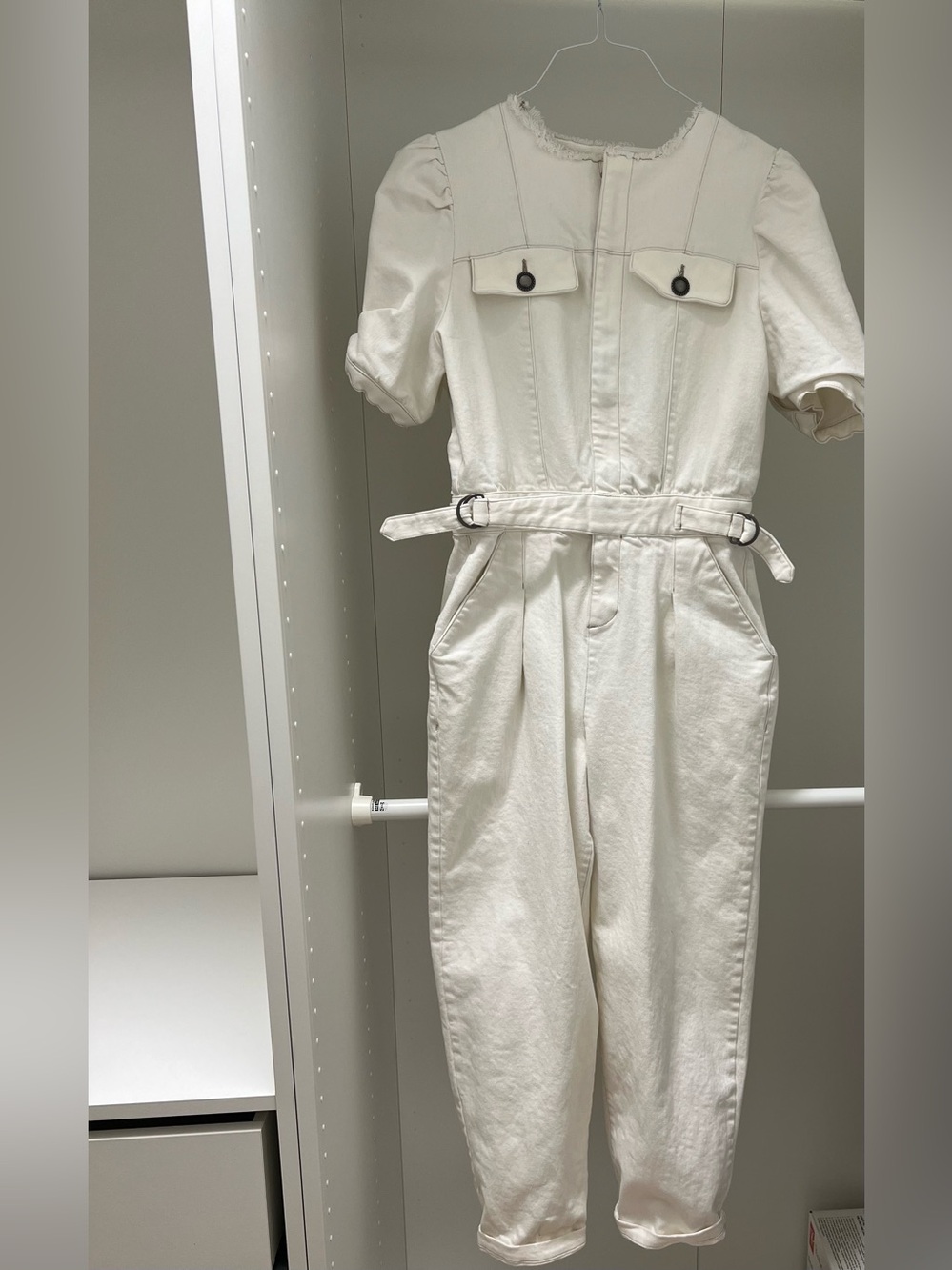 Women’s Cream Utility Denim Jumpsuit with Belt